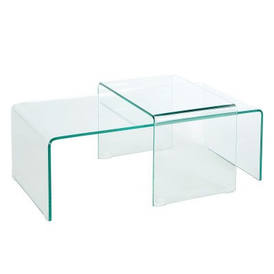 Set de 2 masute moderne din sticla transparenta Fantome