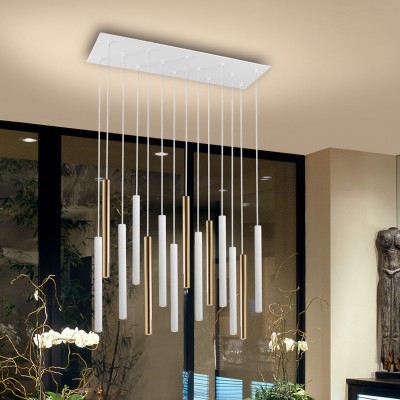 Lustra dimabila cu 14 pendule LED design modern Varas auriu/alb