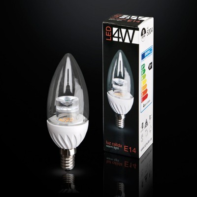 Bec LED E14, 4W 3000K lumina calda CANDLE transparent