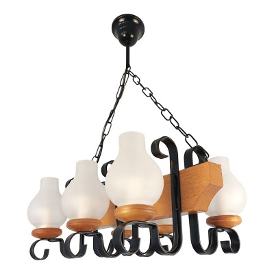 Candelabru rustic fabricat manual din lemn 6 brate Vela