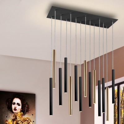 Lustra dimabila cu 14 pendule LED design modern Varas negru/auriu