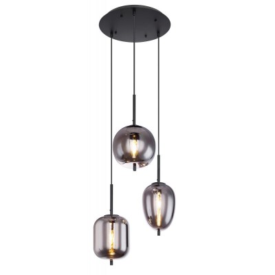 Lustra cu 3 pendule design modern BLACKY fumuriu