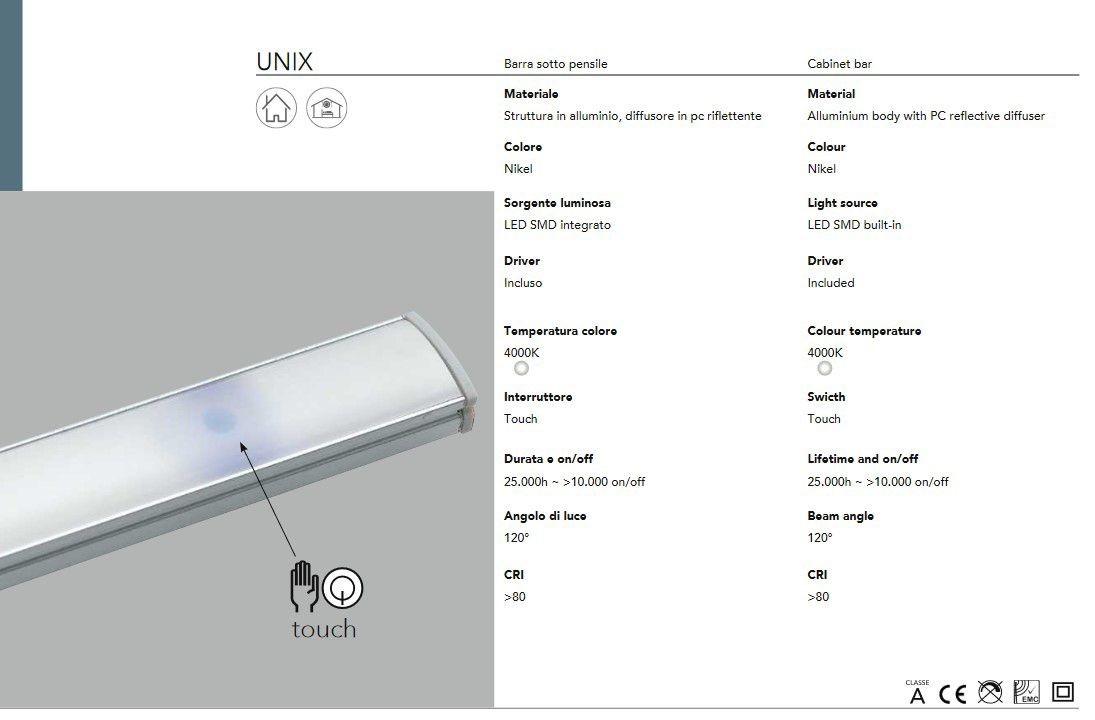 Sotto pensile led 60 cm in alluminio nickel