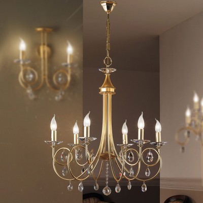 Candelabru 6 brate stil clasic cu cristale Swarovski Giada auriu mat