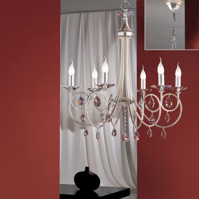 Candelabru 6 brate stil clasic cu cristale Swarovski Giada argintiu mat