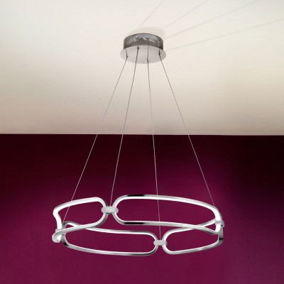 Lustra LED suspendata design ultra-modern, dimabila cu telecomanda, Ø60cm Colette crom