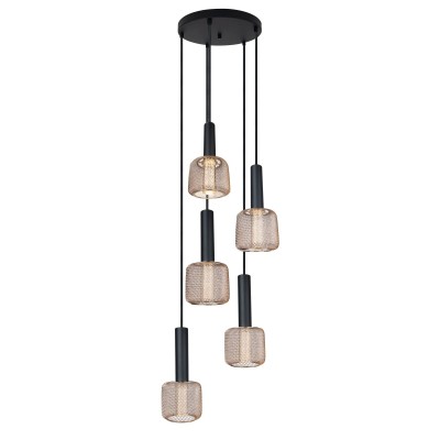 Lustra cu 5 pendule LED design modern MESH V negru