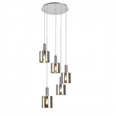 Lustra cu 5 Pendule design modern Donati crom/fumuriu