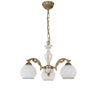 Candelabru cu 3 brate clasic design italian din alama, sticla si lemn 8605