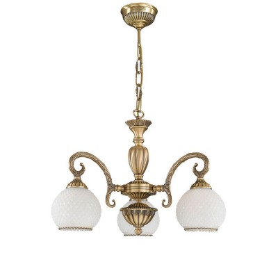 Candelabru cu 3 brate clasic design italian din alama, sticla 8400