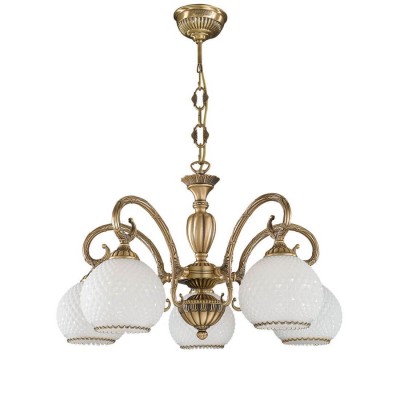 Candelabru cu 5 brate clasic design italian din alama, sticla 8400