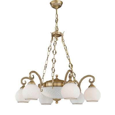 Candelabru cu 8 brate clasic design italian din alama, sticla 8400