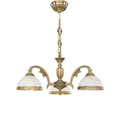 Candelabru cu 3 brate clasic design italian din alama, sticla 7002