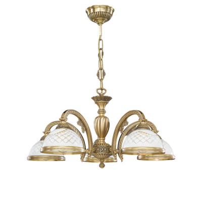 Candelabru cu 5 brate clasic design italian din alama, sticla 7002