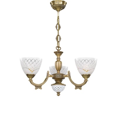 Candelabru cu 3 brate clasic design italian din alama, sticla 7052