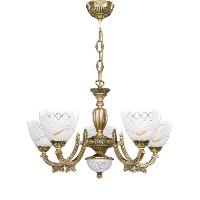 Candelabru cu 5 brate clasic design italian din alama, sticla 7052