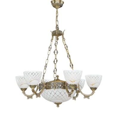 Candelabru cu 8 brate clasic design italian din alama, sticla 7052