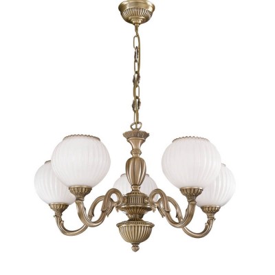 Candelabru cu 5 brate clasic design italian din alama, sticla 9250