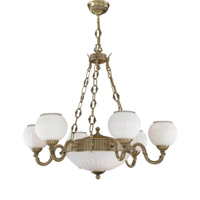 Candelabru cu 6 brate clasic design italian din alama, sticla 9250