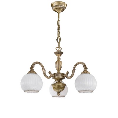 Candelabru cu 3 brate clasic design italian din alama, sticla 9200