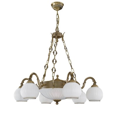 Candelabru cu 6 brate clasic design italian din alama, sticla 9200