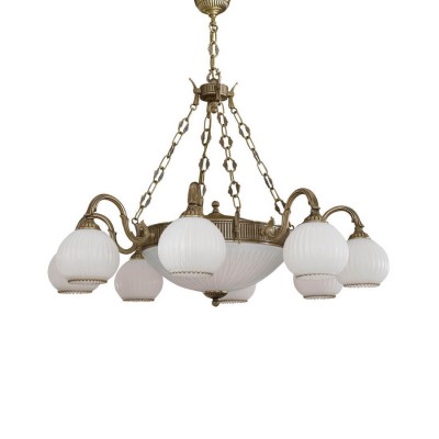 Candelabru cu 8 brate clasic design italian din alama, sticla 9200