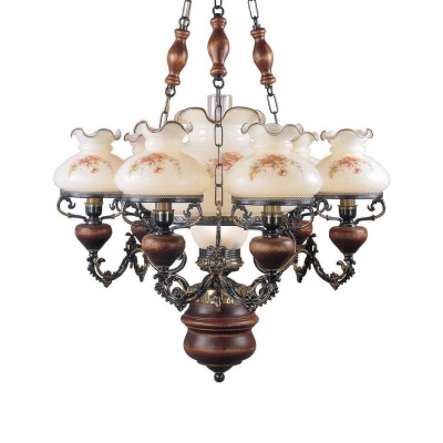 Candelabru cu 6 brate design italian din alama cu lemn 636