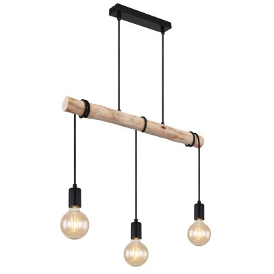 Lustra cu 3 pendule design rustic Gregor negru, natural