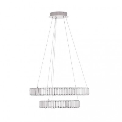 Lustra LED suspendata cu 2 inele , dimabila, cristal design elegant AURELIA crom 60cm