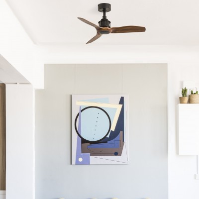 Ventilator de tavan cu telecomanda design modern JUST FAN negru/lemn nuc