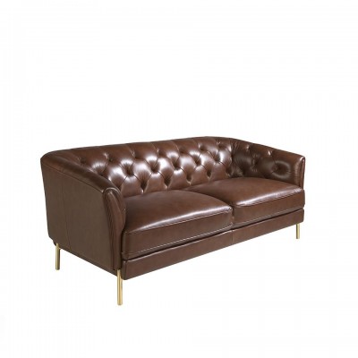 Canapea 2 locuri din piele naturala capitonata Cowhide leather brown