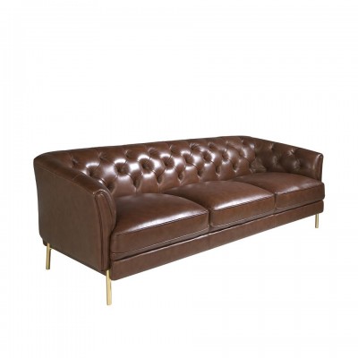 Canapea 3 locuri din piele naturala capitonata Cowhide leather brown