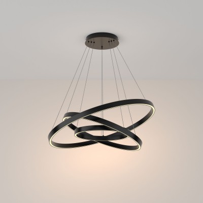 Lustra LED suspendata design modern Rim negru 80cm, 3000K