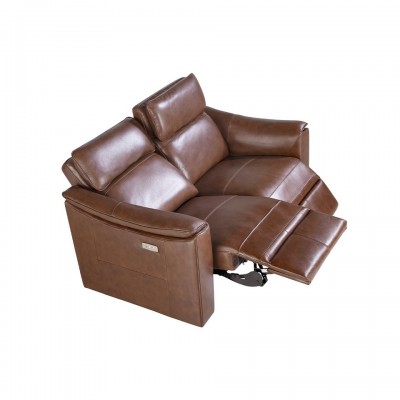 Canapea 2 locuri eleganta, design LUX cu functia relax Cowhide Cognac brown