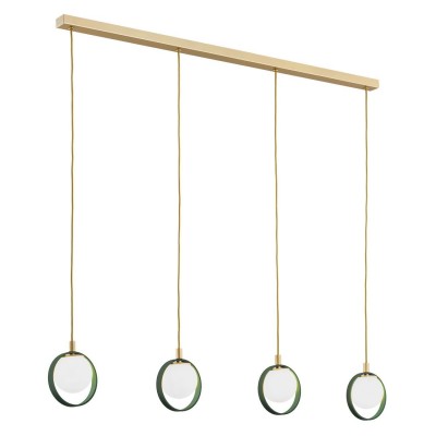 Lustra cu 4 pendule design modern Saturnia auriu, verde