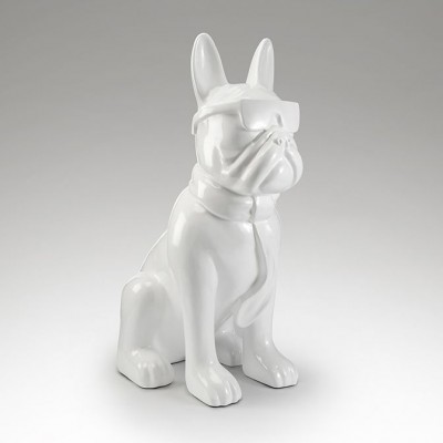 Figurina decorativa mare pentru interior sau exterior Bulldog Frances alb