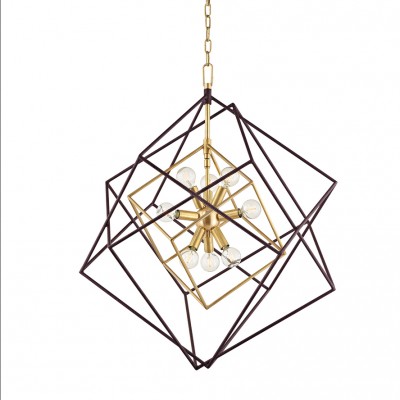 Lustra suspendata LUX design geometric ROUNDOUT alama antichizata, cu 9 surse de lumina