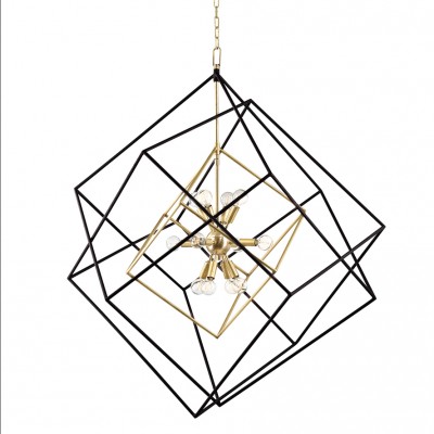 Lustra suspendata LUX design geometric ROUNDOUT alama antichizata, cu 12 surse de lumina