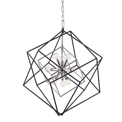 Lustra suspendata LUX design geometric ROUNDOUT nichel lustruit, cu 9 surse de lumina