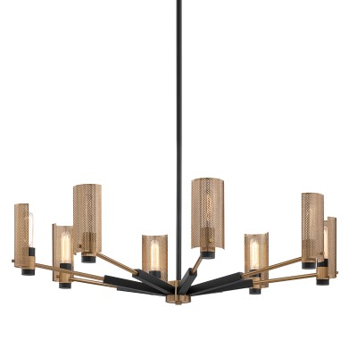 Candelabru design modern PILSEN, negru si nichel satinat, cu 8 surse de lumina