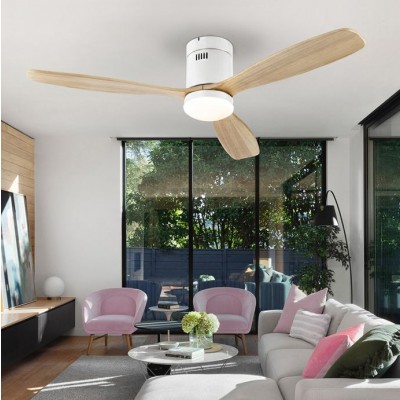 Lustra LED cu Ventilator si telecomanda Siroco D-132cm alb/lemn