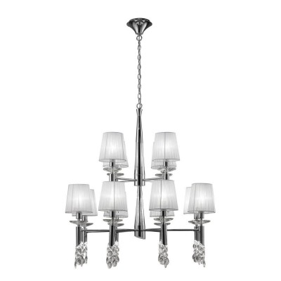 Candelabru elegant cu 12 brate Tiffany crom/ abajur alb