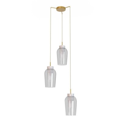 Lustra cu 3 pendule design modern Nora auriu/ marmura alba