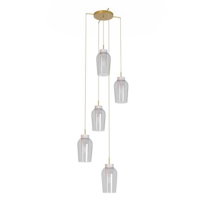 Lustra cu 5 pendule design modern Nora auriu/ marmura alba