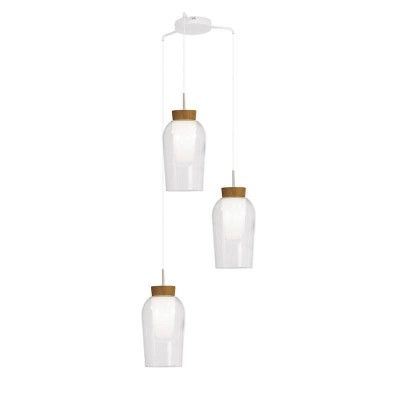 Lustra cu 3 pendule design modern Nora alb/ lemn