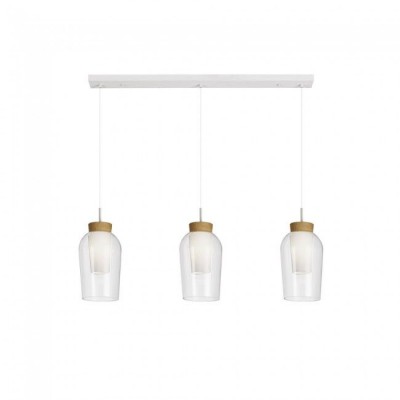 Lustra cu 3 pendule design modern Nora alb/ lemn