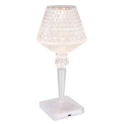 Lampa de masa cu baterii, plastic transparent cu efect de cristal Gixi alb