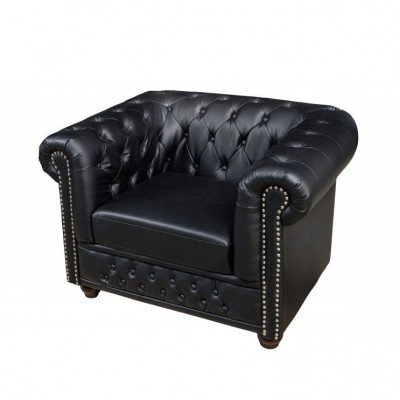 Fotoliu clasic stil englezesc Chesterfield, negru antic