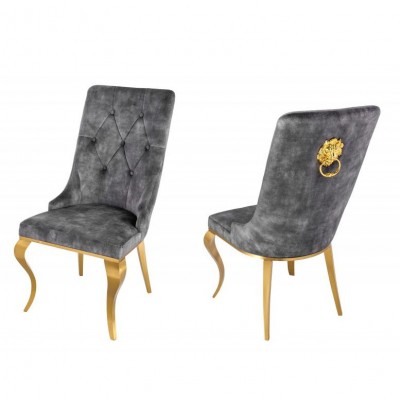 Set 2 scaune stil baroc Modern Barock, gri/ auriu