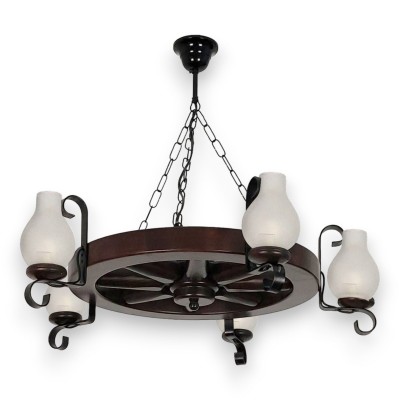 Candelabru rustic fabricat manual din lemn Roata 5L